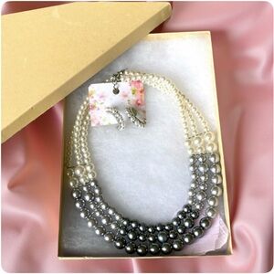 Paparazzi Multi strand pearl necklace & earrings  Hombre Cream & Gray NWOT